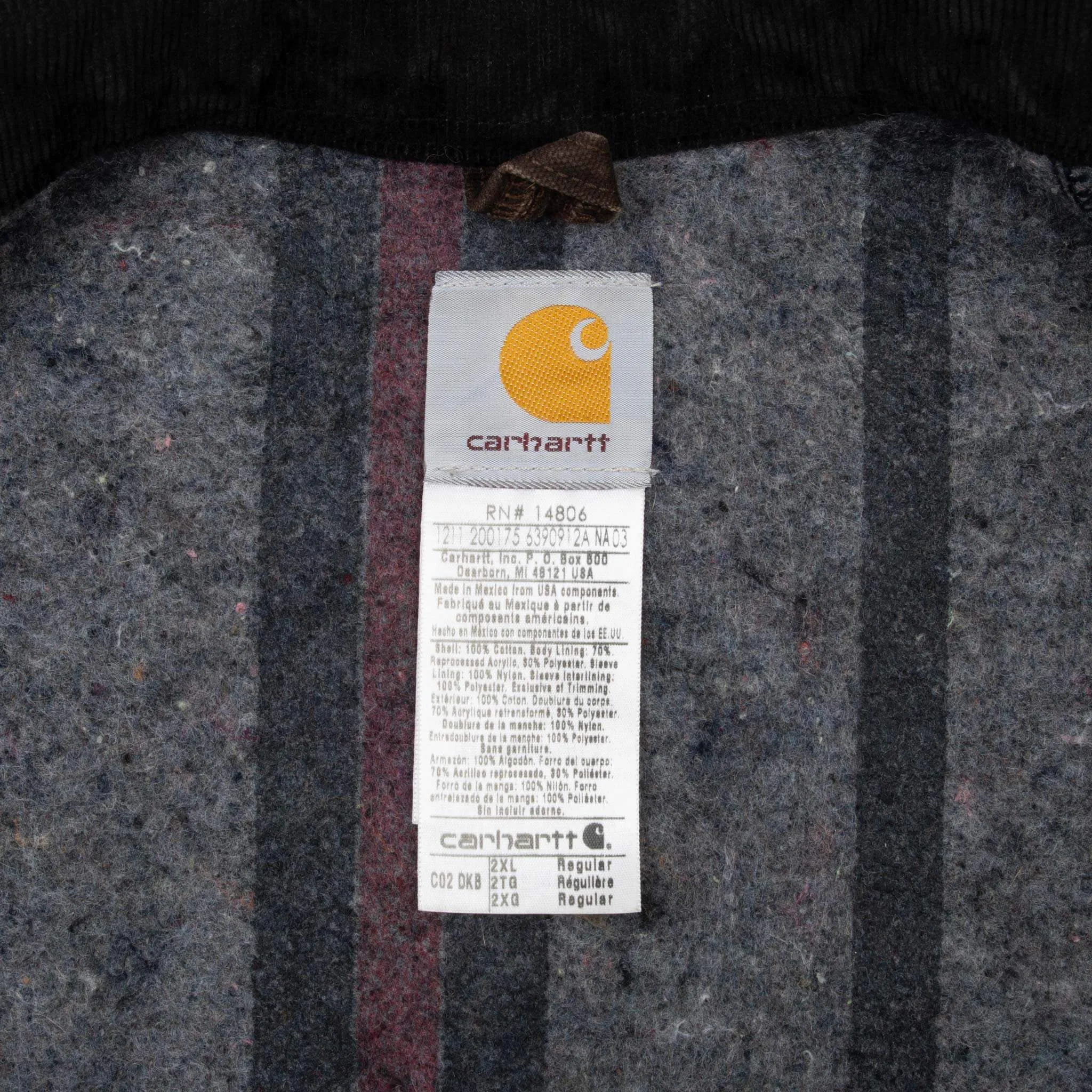 VINTAGE CARHARTT MICHIGAN STYLE BLANKET LINED BROWN JACKET C02DKB 1990S SIZE 2XL