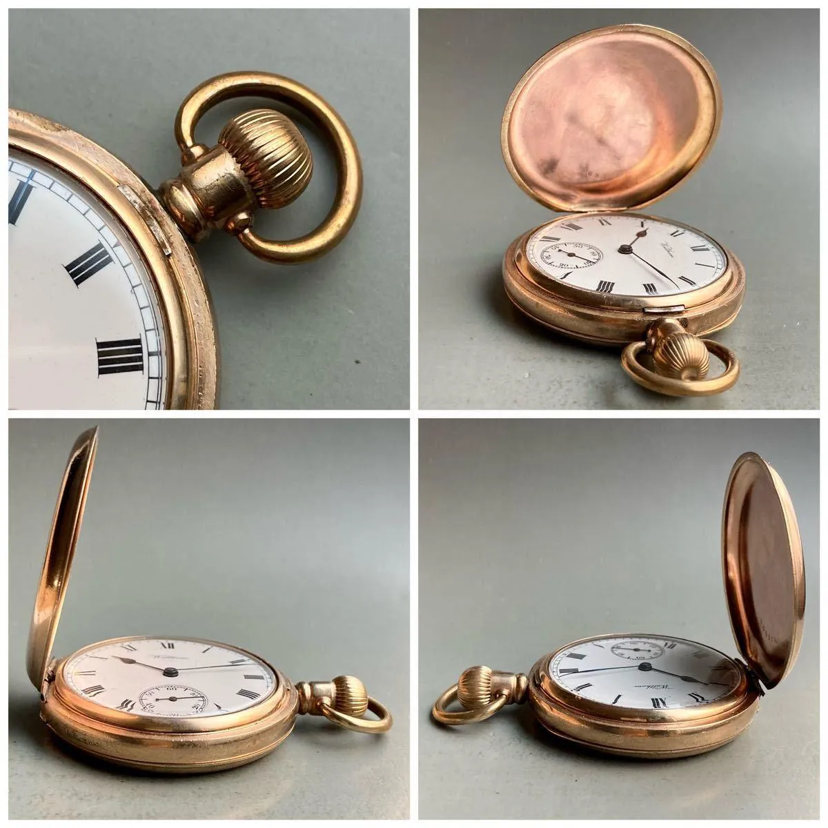 Waltham Pocket Watch Antique Manual Hunter Case Gold 49mm 16s Vintage Watch