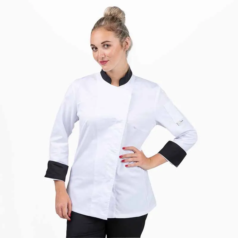 White Kitchen Coat with Black Collar - MANELLI