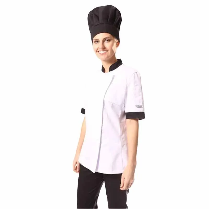 White Kitchen Coat with Black Collar - MANELLI