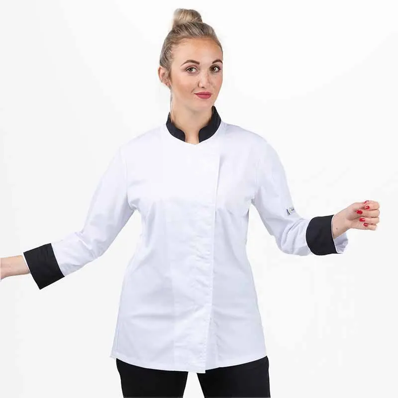 White Kitchen Coat with Black Collar - MANELLI