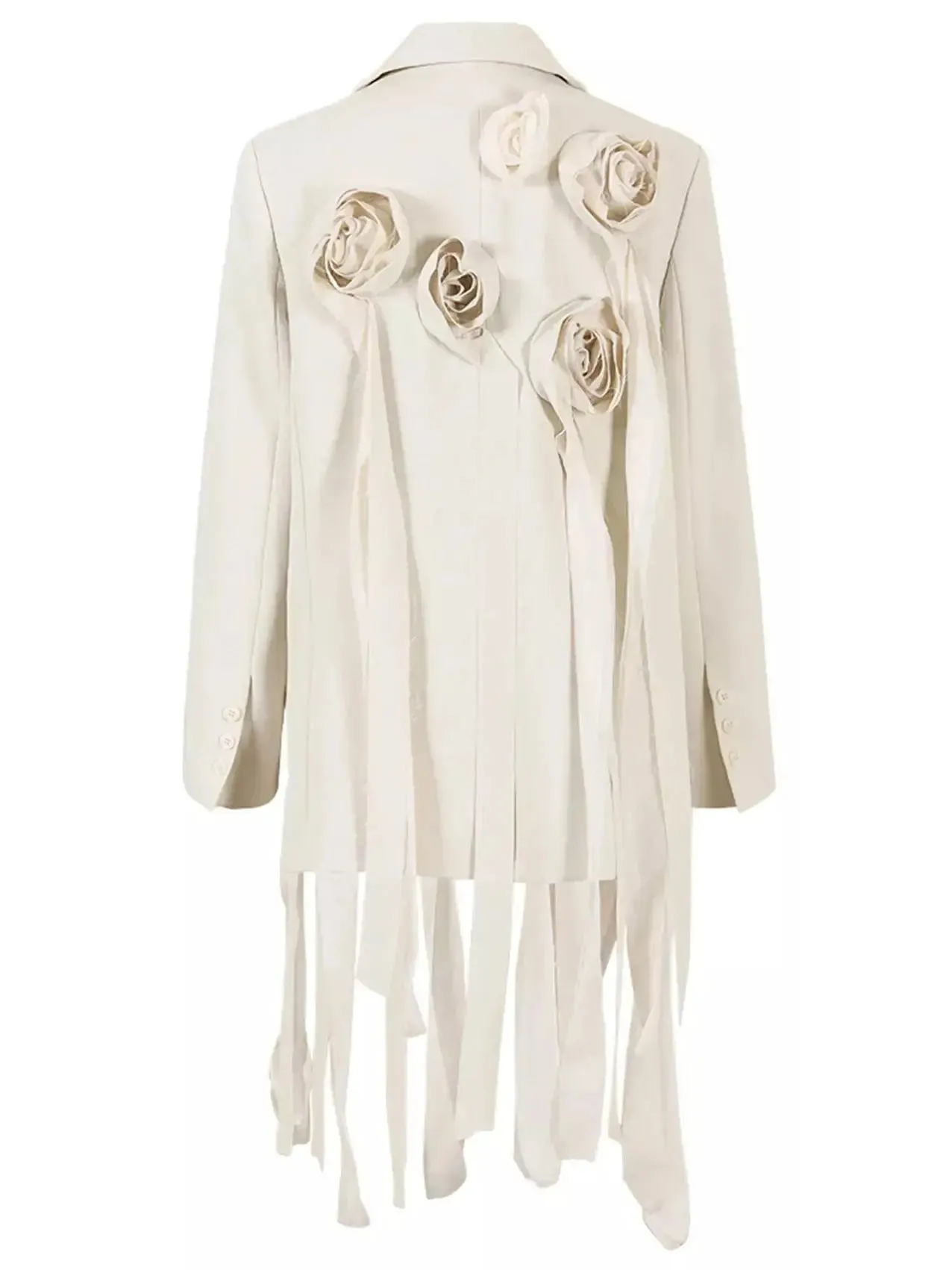 Women’s Buckled Tassel Blazer with Rose Appliques