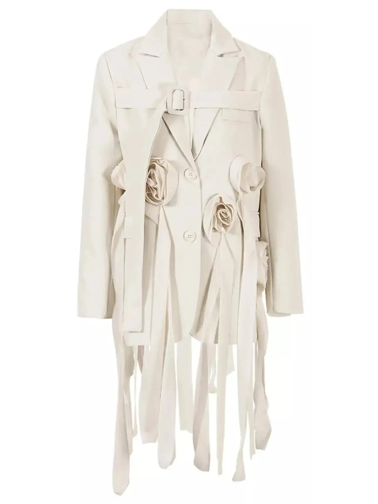 Women’s Buckled Tassel Blazer with Rose Appliques