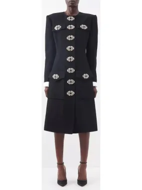 Women’s Button-Embellished Black Midi Coat