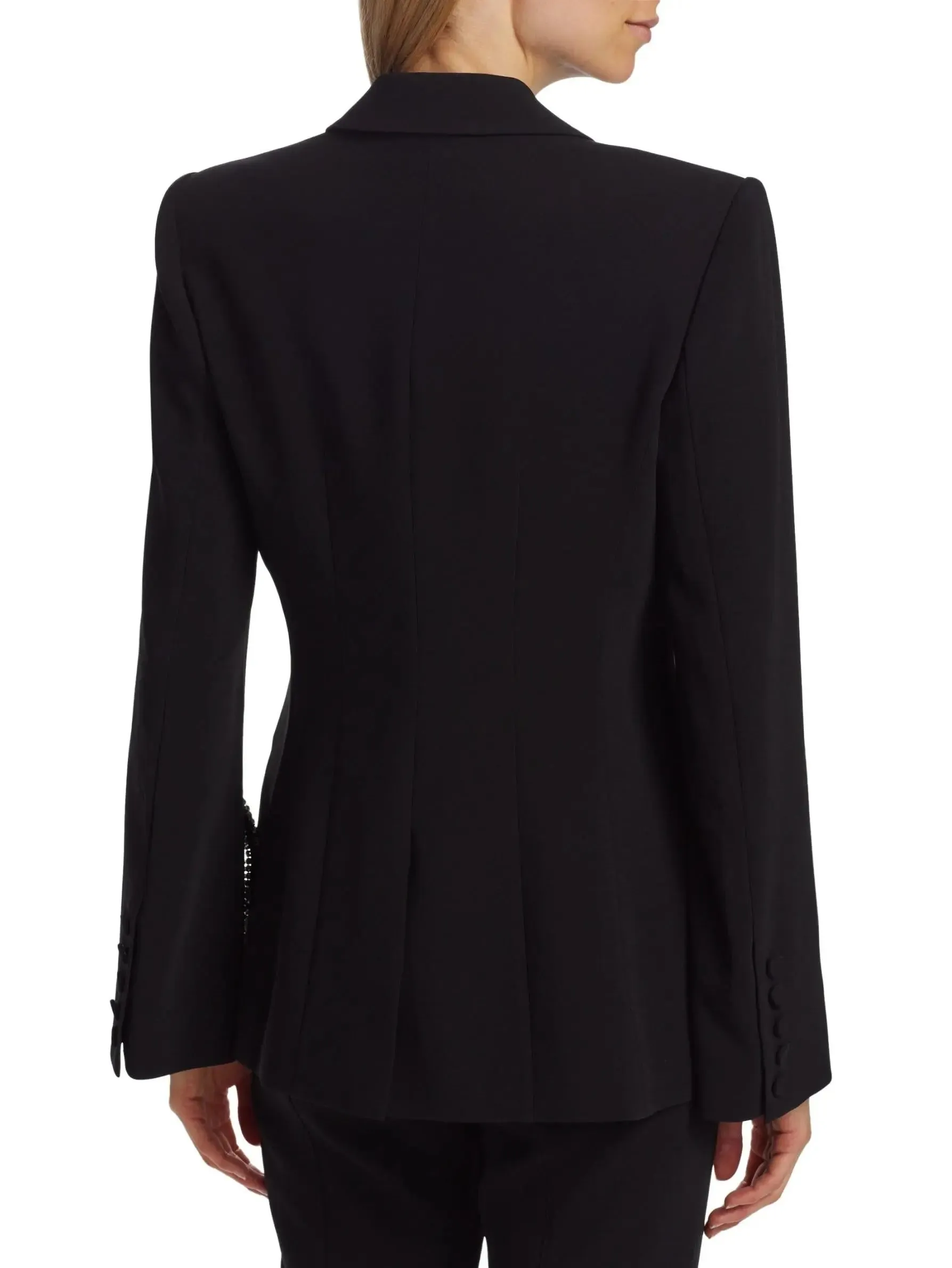 Women’s Crystal Bow Split-Sleeve Single-Breasted Black Blazer