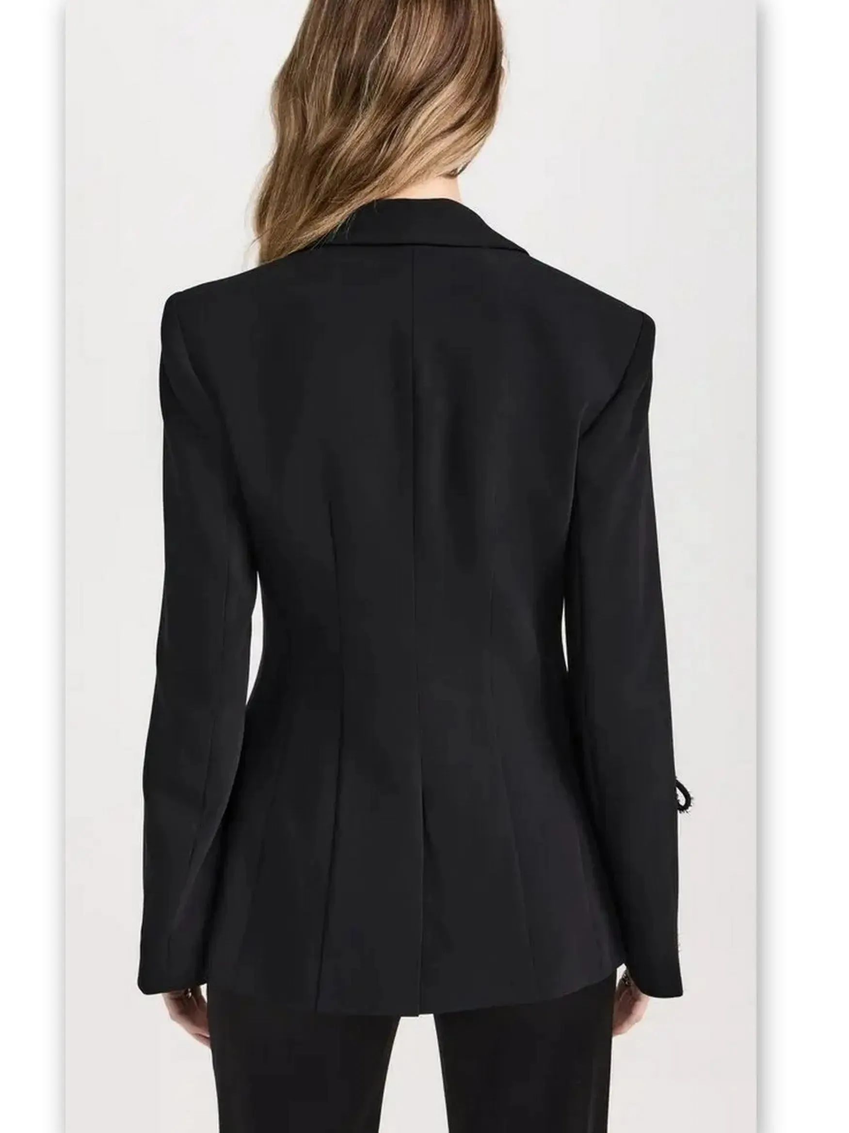 Women’s Crystal Bow Split-Sleeve Single-Breasted Black Blazer