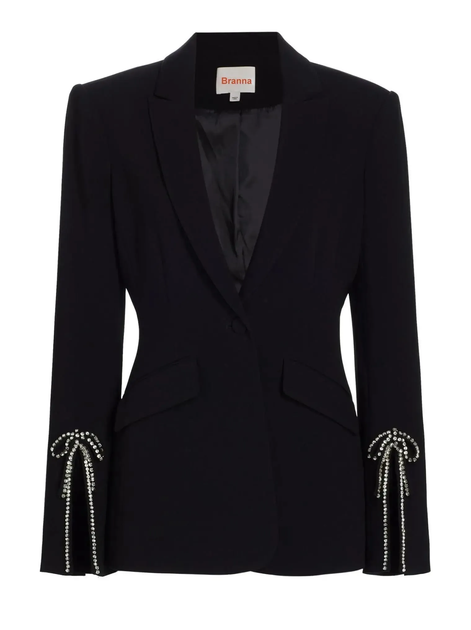 Women’s Crystal Bow Split-Sleeve Single-Breasted Black Blazer