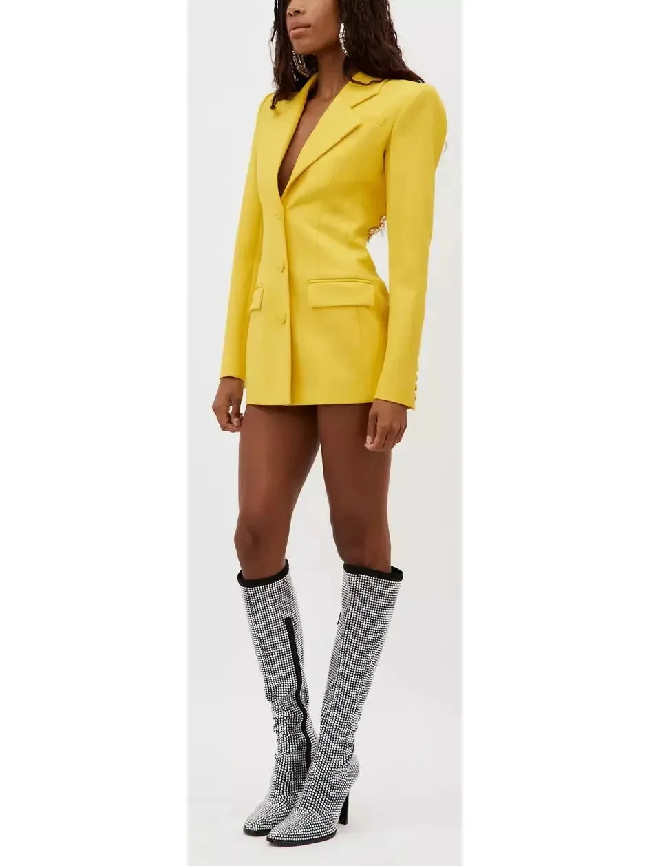 Women’s Crystal Open-Back Yellow Blazer/Dress