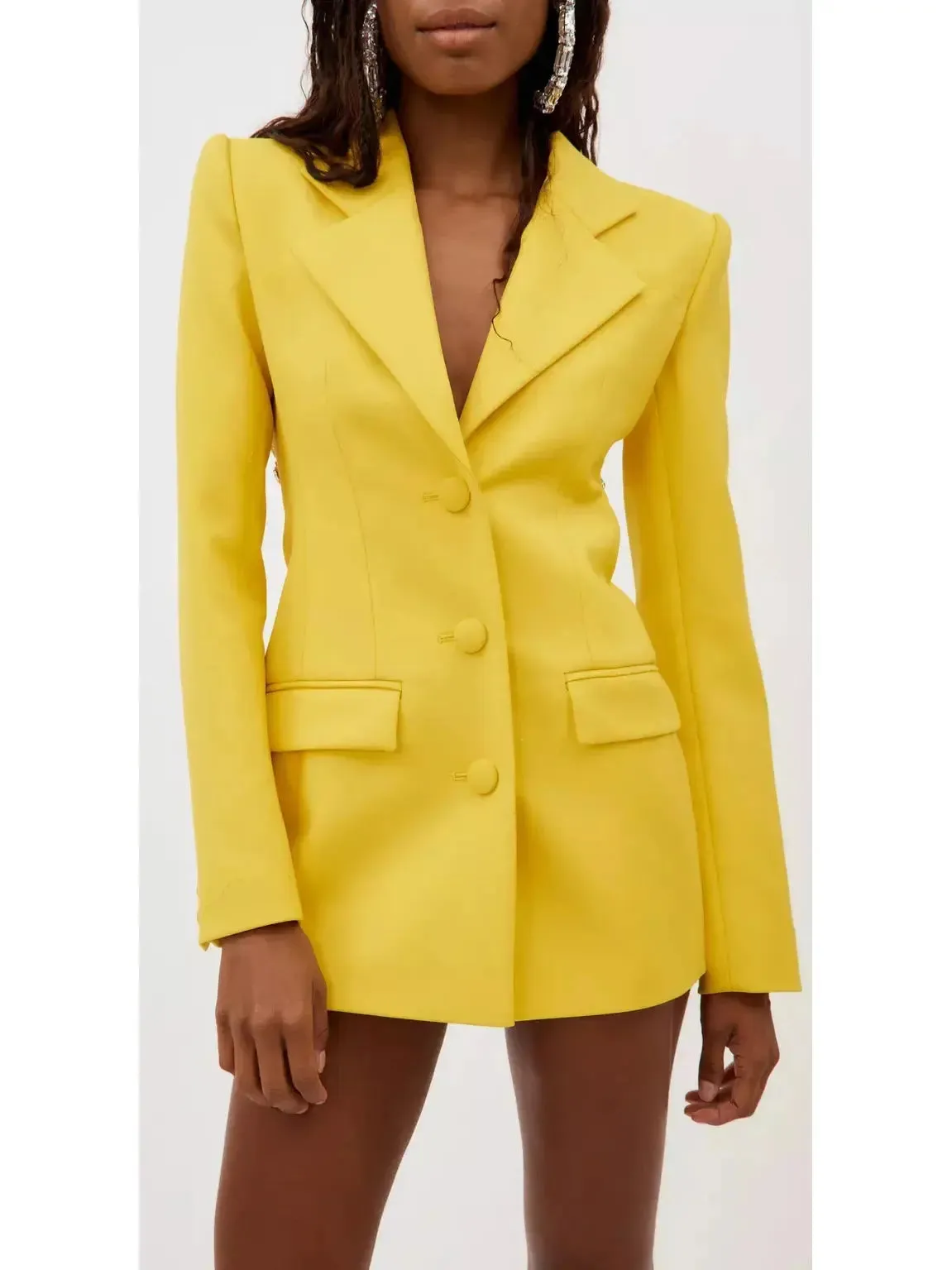 Women’s Crystal Open-Back Yellow Blazer/Dress