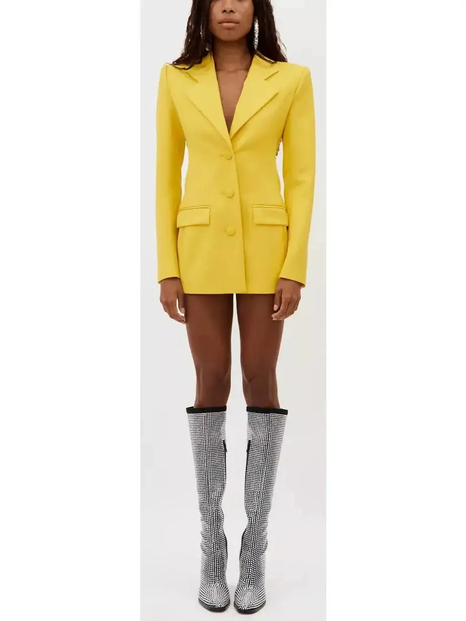 Women’s Crystal Open-Back Yellow Blazer/Dress