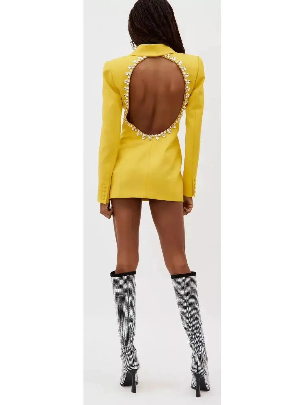 Women’s Crystal Open-Back Yellow Blazer/Dress