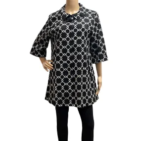 Women's Luii Black and White Embroidered Geometric Swing Jacket - Large