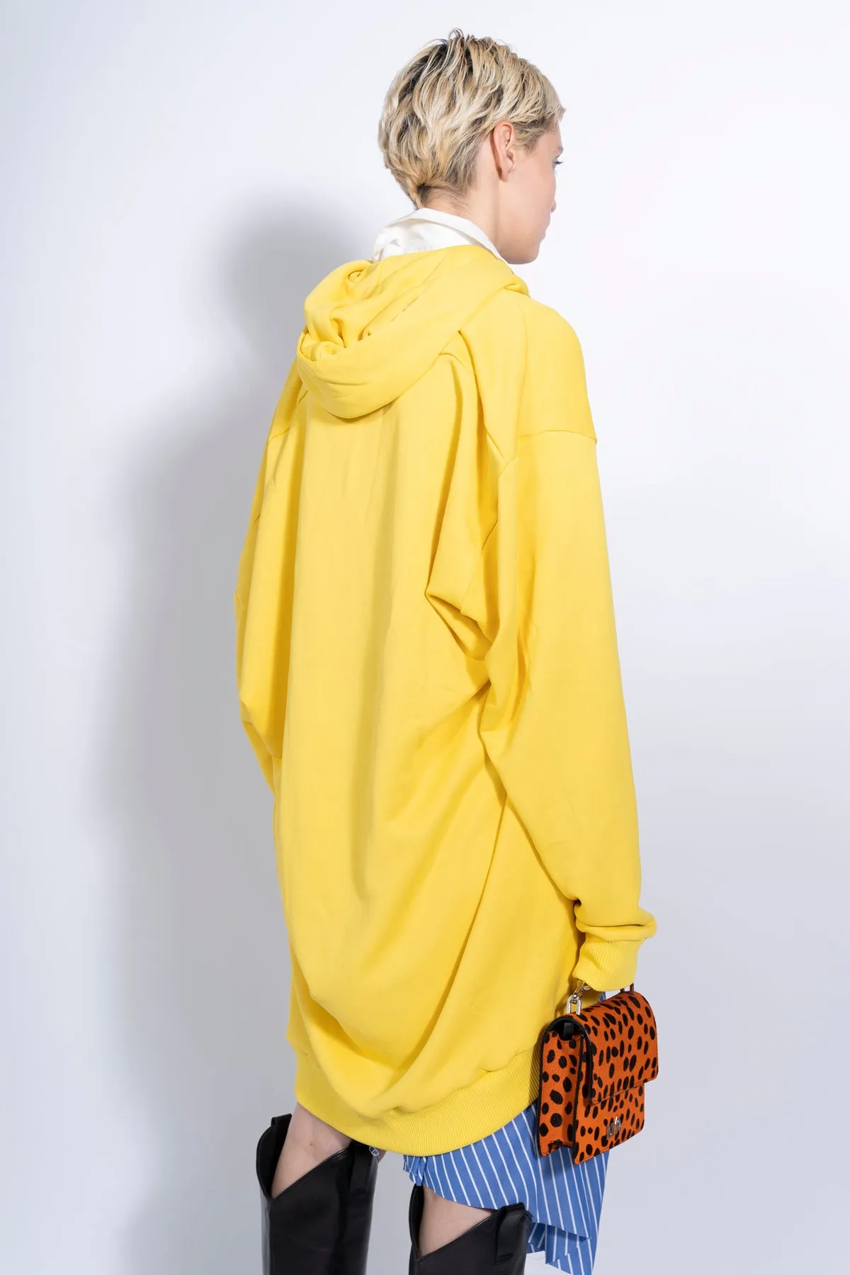 YELLOW ASYMMETRIC HOODIE WITH BIG EYELET